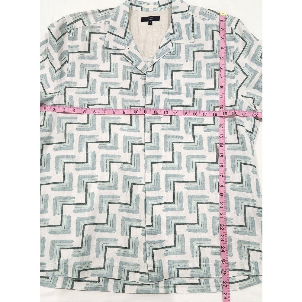 Ted Baker London Brecon Print Short Sleeve Linen Button-Up Shirt Mens 3 Medium - Picture 5 of 7